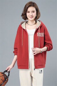 2022春秋季新款时尚刺绣字母连帽卫衣外套，女装卫衣/绒衫，依倍林