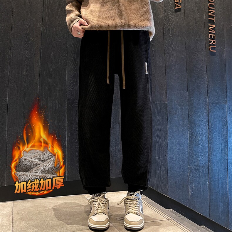 男士哈伦束脚裤秋冬裤子宽松针织裤保暖加绒休闲裤Z2619加绒-P50,男装棉衣,星座509