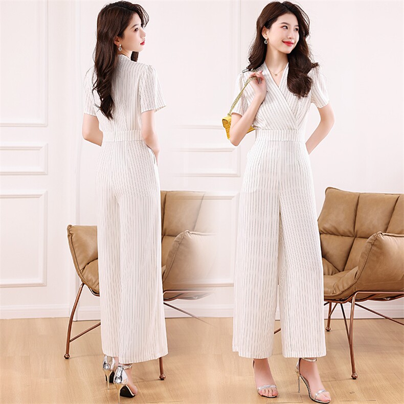 高级感条纹连体裤女2025夏季新款气质职业高腰显瘦阔腿连衣裤，女装连体裤，米雪儿