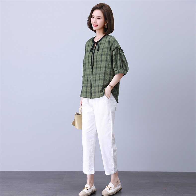 时尚休闲格子拼接套装女宽松显瘦抽绳设计两件套,女装套装/套裙,叶笙衣
