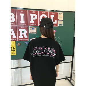 网图有货 夏季字母刺绣撞色花朵短袖T恤男女情侣宽松上衣A543-P35图片