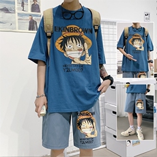 1夏季港风日系休闲情侣潮大码M-5XL短袖短裤套装7156F50控69，男装牛仔裤，星座226-2