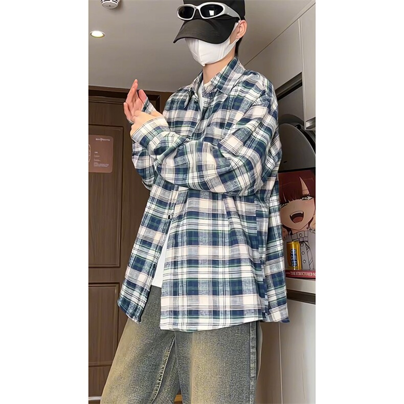 宽松格子衬衫文艺百搭棉衬衣KD611-P45控68，男装衬衫，电商D312-1