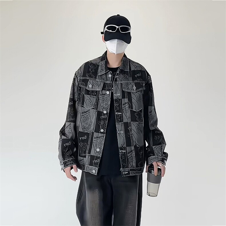 潮流休闲大码宽松男女拼色提花牛仔外套夹克JA31-P57【特价】，男装工装外套，电商A007