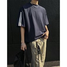 高品质二开240克宽松纯棉美式高街痞帅两杠织带短袖T恤特19.5，男装T恤，电商A486-1