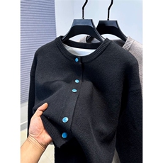 P56网络图YM181原版纽扣针织开衫黑色灰色M~3XL，男装针织衫/毛衣，星座506A