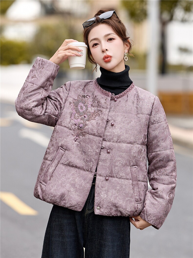 新中式刺绣棉衣外套女2025秋冬新款刺绣钉珠洋气绵羊毛棉服外套潮,女装棉衣/棉服,拾衣