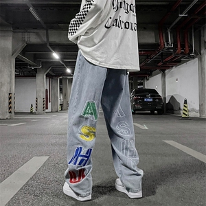 2023新款欧美vibe风裤子高街ins刺绣复古hiphop牛仔裤 K2671-P42图片