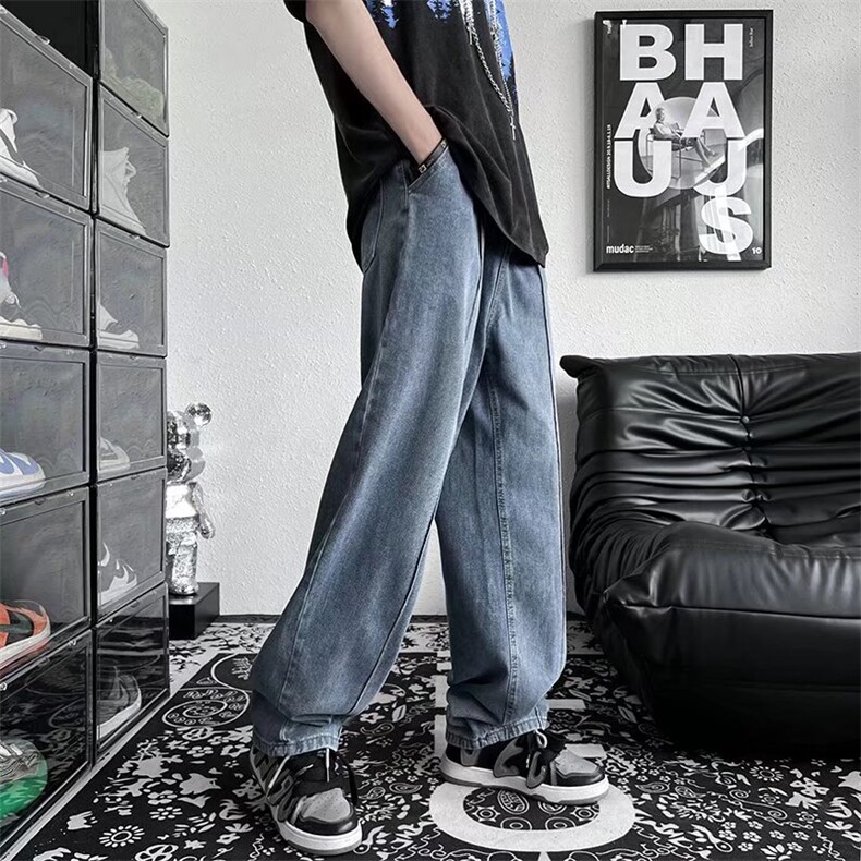 ins美式复古潮流宽松阔腿老爹裤男女直筒拖地牛仔裤bf风6728-p40,男装牛仔裤,星座1008-2