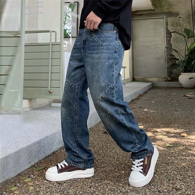 B230档2025秋冬新款美式复古宽松直筒个性抓痕牛仔裤男9132P95,男装牛仔裤,电商B230