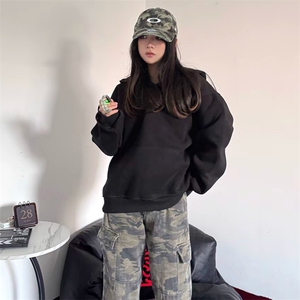 抖音得物高品质二开 25秋冬美式重磅宽松纯色连帽拉链高领卫衣W65图片