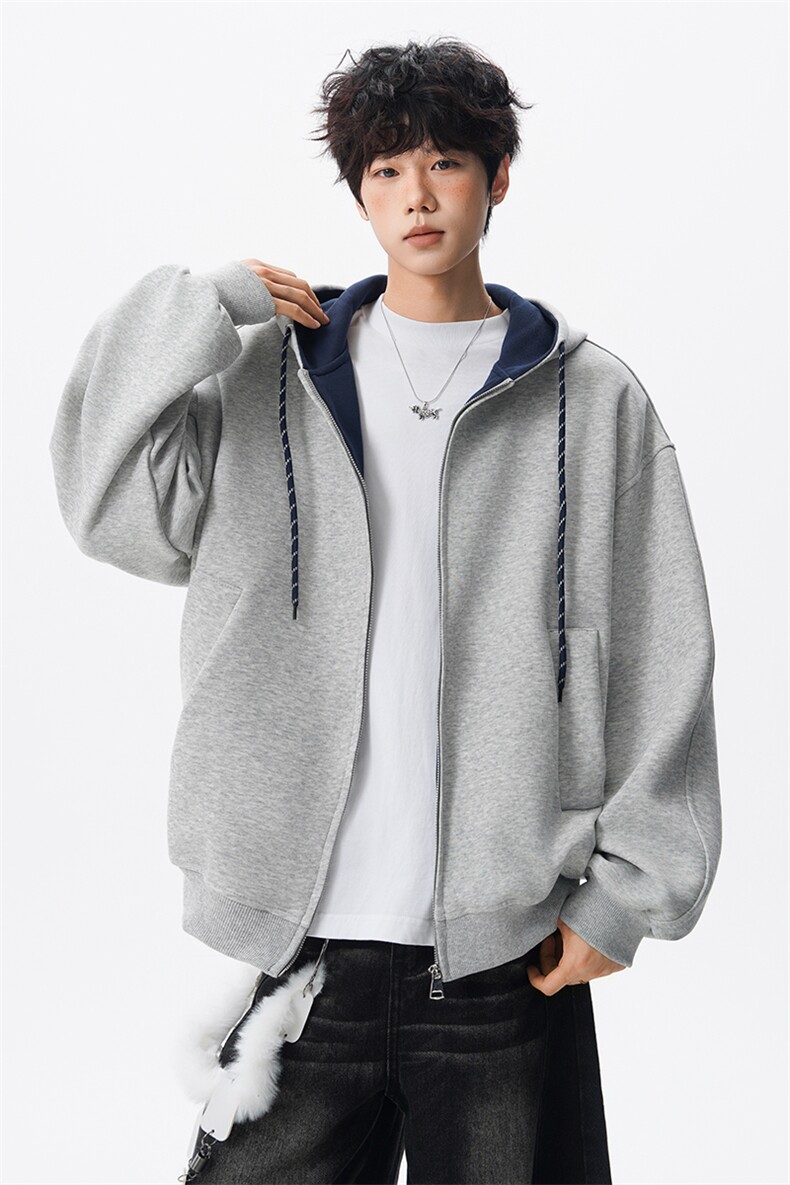 8XL-M秋连帽卫衣男宽松休闲纯色拉链开衫外套拼色帽衫运动WY27P65,女装短外套,电商D206-1