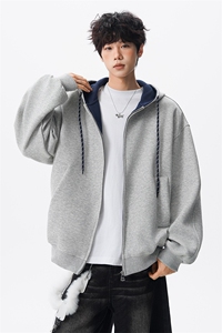 8XL-M秋连帽卫衣男宽松休闲纯色拉链开衫外套拼色帽衫运动WY27P65图片