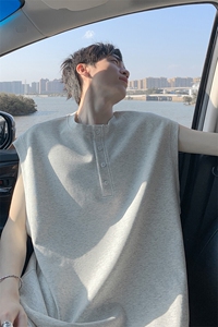 特批P25无差价夏季港风复古亨利领曼巴棉重磅无袖大码背心男T5378图片