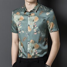 时尚印花衬衫男翻领上衣2023夏季中青年男士休闲潮流衬衣男装夏装，男装衬衫，电商B212（原钱塘6029）