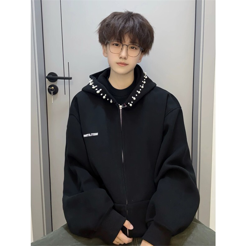 网图有货珍珠钉珠开衫外套男女字母刺绣休闲连帽卫衣A905-P50,女装短外套,星座1505