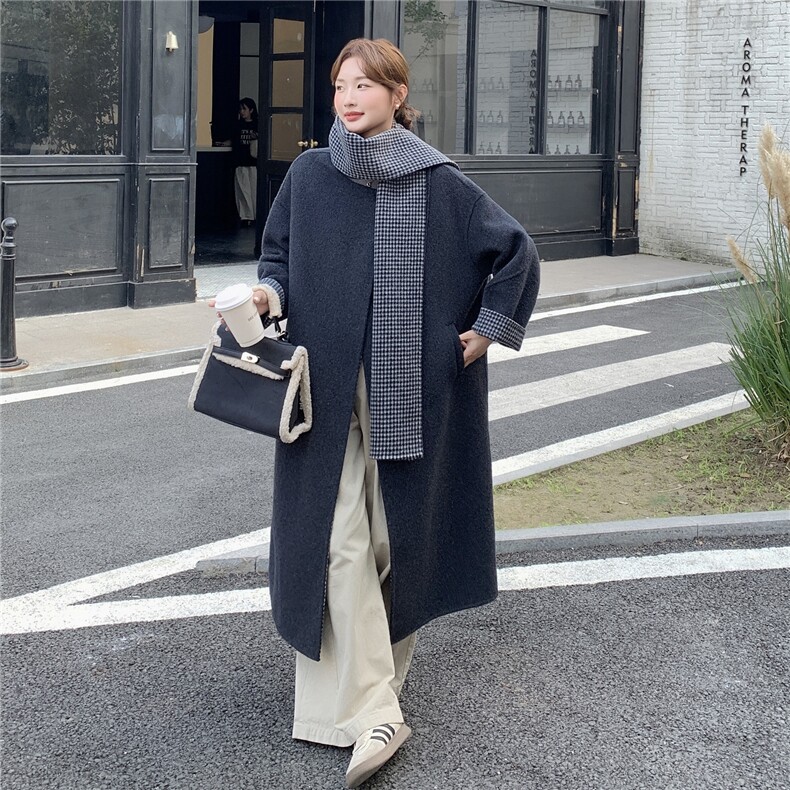 韩版减龄长款双面羊绒大衣女2025年冬季新款显瘦加厚保暖毛呢外套,女装双面呢大衣,蝶眷