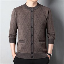 中老年男士纯色开衫商务休闲毛衣针织线衫外套爸爸春秋季上装，男装针织衫/毛衣，电商B212（原钱塘6029）