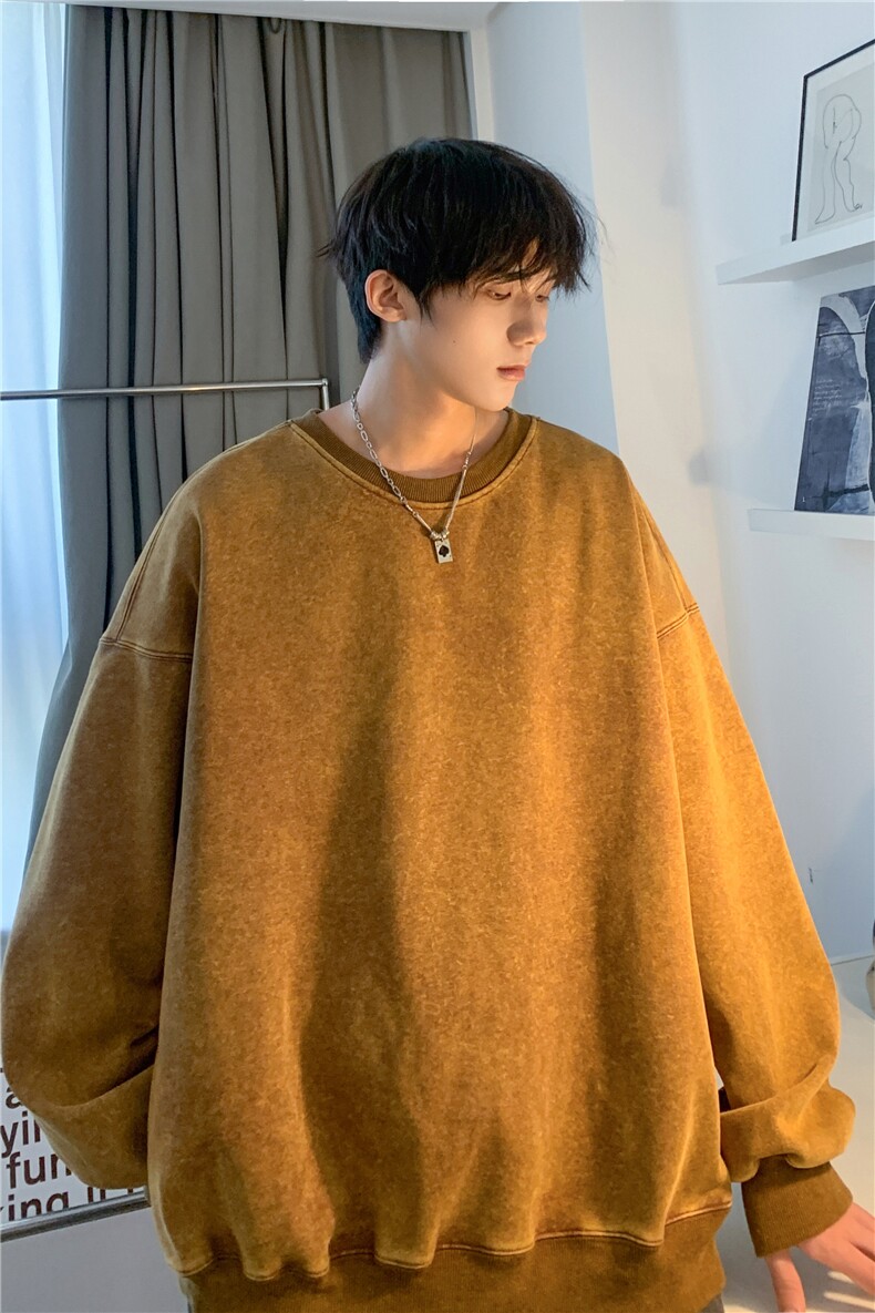 港风春季新款INS纯色宽松落肩圆领卫衣上衣JK23309-特批40-控59,男装卫衣,星座605(原A050)