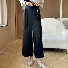 新中式真丝阔腿裤女夏季高腰宽松显瘦裤子，女装休闲裤，温伦斯特羊绒