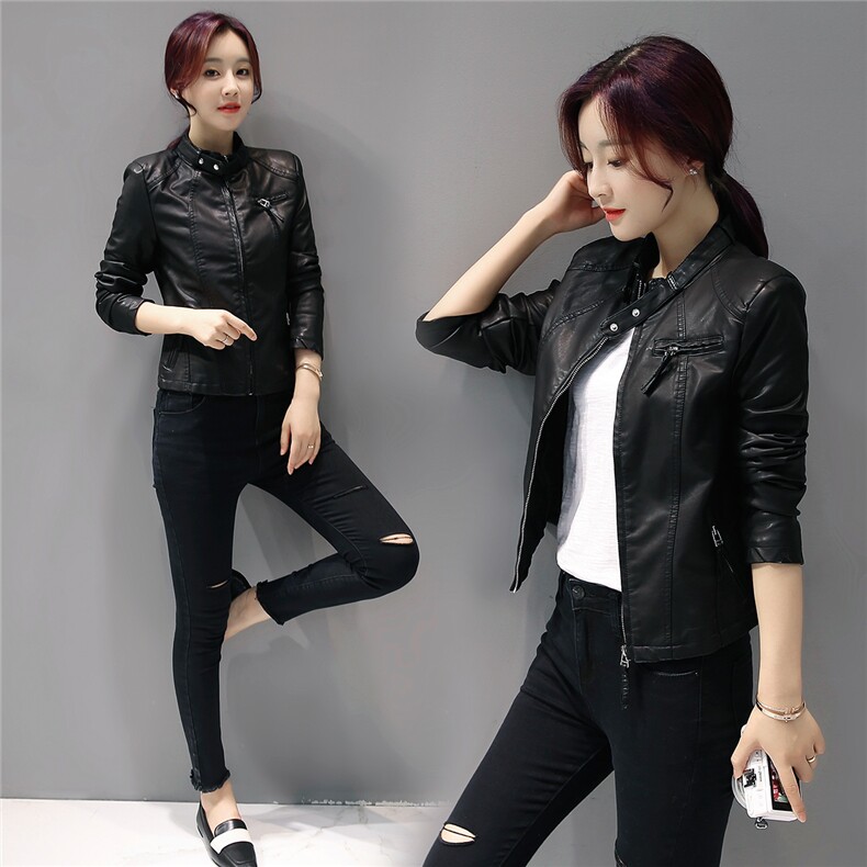 2024年春秋季长袖短款修身常规其他街头PU皮衣，女装皮衣，缘衣格