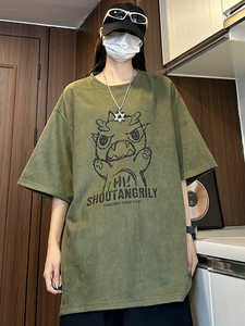 现货主推小恐龙印花麂皮绒短袖t恤男夏X416B-1-DY3022-特P25限39图片