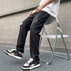 美式vibe裤子高街水洗牛仔裤男设计感小众拉链裤N728P45，男装牛仔裤，星座1116-2