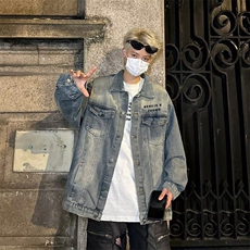 牛仔外套男士韩版潮流高街帅字母宽松2025春季ins夹克W6216-P62，男装工装外套，星座412-2