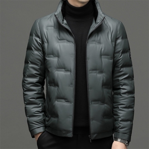 男装立领商务休闲羽绒服冬季新款男士御寒白鸭绒上衣中年保暖外套图片
