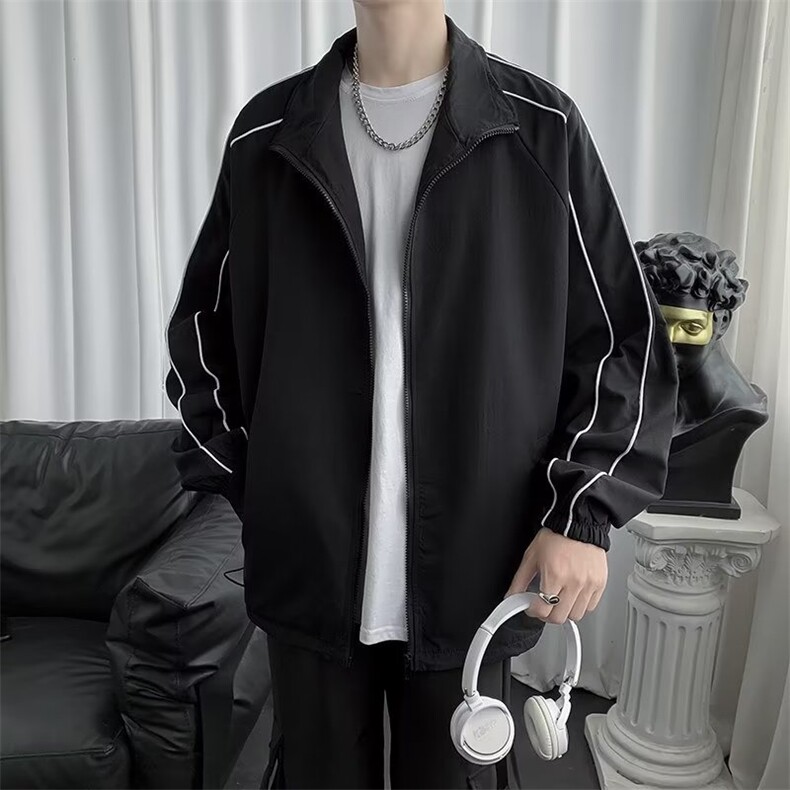 2024春季百搭休闲黑色外套运动夹克简约宽松潮流上衣W6881-P45,男装夹克,星座512-2