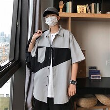 2021年春季新款拼接衬衫女宽松落肩港风衬衫男DS-C407-CS304-P35，男装衬衫，电商C323-1