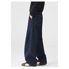 秋季美式复古原色丹宁廓形弯刀牛仔裤男款潮牌宽松香蕉直筒长裤子，男装牛仔裤，星座302B-3