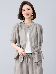 中年妈妈套装女亚麻天丝女2026夏季新款宽松遮肚子减龄阔腿裤图片