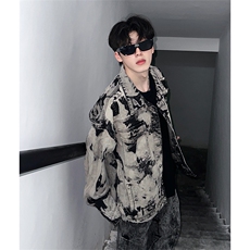 现货5千件男女美式牛仔外套春秋扎染破坏牛仔衣高街夹克NT521P75，男装工装外套，星座301D-2(原星座1004-1）