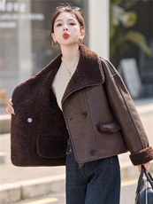 加绒加厚外套2025年冬季新款休闲皮毛一体外套女，女装短外套，沁沁公主