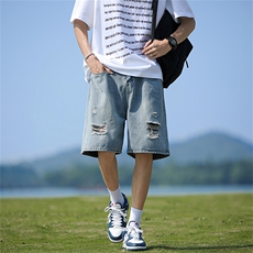 美式复古破洞牛仔短裤男士夏季宽松休闲五分裤高街潮牌S2399-p39，男装牛仔裤，星座1008