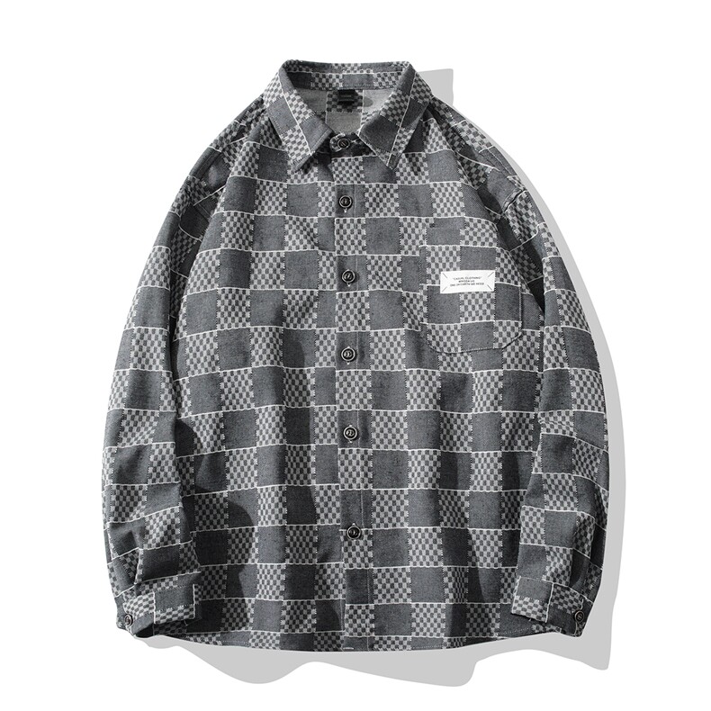 B413-1-DX897秋冬新款格子衬衣外套港风休闲宽松衬衫潮流牛仔衣服,男装工装外套,电商B413-1