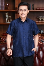 新款男士休闲中老年花纹夏季宽松大码衬衫上衣男装，男装衬衫，钱塘6003B