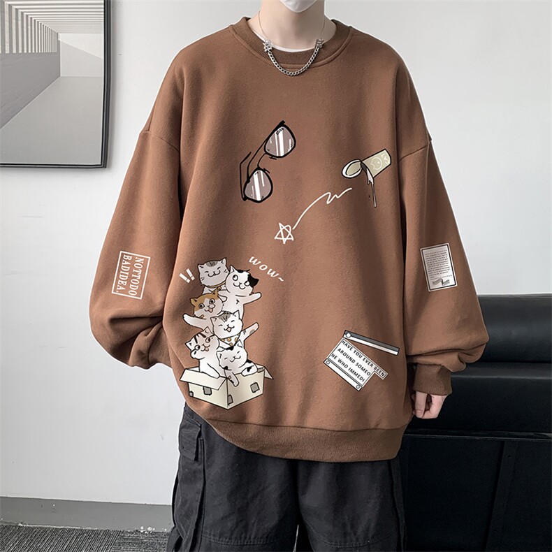 圆领卫衣男大码加厚加绒长袖t恤男S6115-P28加绒款-P33,男装卫衣,电商A040