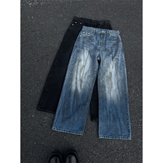 2025新款美式泼墨牛仔裤复古褶皱直筒裤A316-1-K1216P60控79，男装牛仔裤，星座906（原电商a316-1）