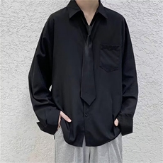 衬衫外套男港风日系休闲宽松衣服潮流长袖衬衣女C6121-p32配领带，男装衬衫，星座1008