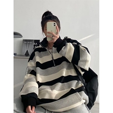 复古半拉链条纹卫衣男女春秋薄款宽松长袖上衣外套W8805，男装卫衣，星座1116A（原606A-3）