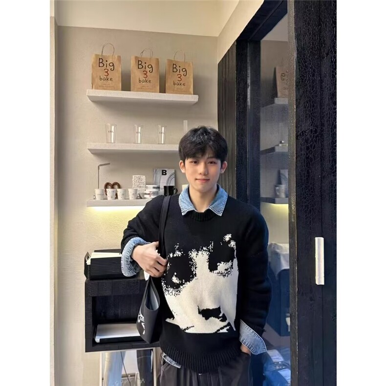 欧美小众高级感毛衣男宽松氛围感圆领套头7191-P45，男装针织衫/毛衣，星座1109-4