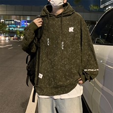 华夫格扎染卫衣男女款春秋季印花上衣宽松hiphop情侣外套W025，男装卫衣，星座1116A-1（原606A）