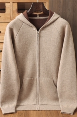 时尚男士双色空气层羊绒帽衫舒适保暖经典百搭男装，男装羊绒开衫，榆莲羊绒