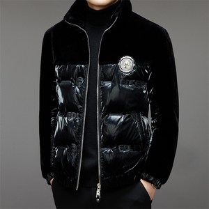 继续高端立领拼接金貂绒亮面白鸭绒羽绒服外套男潮流休闲夹克图片