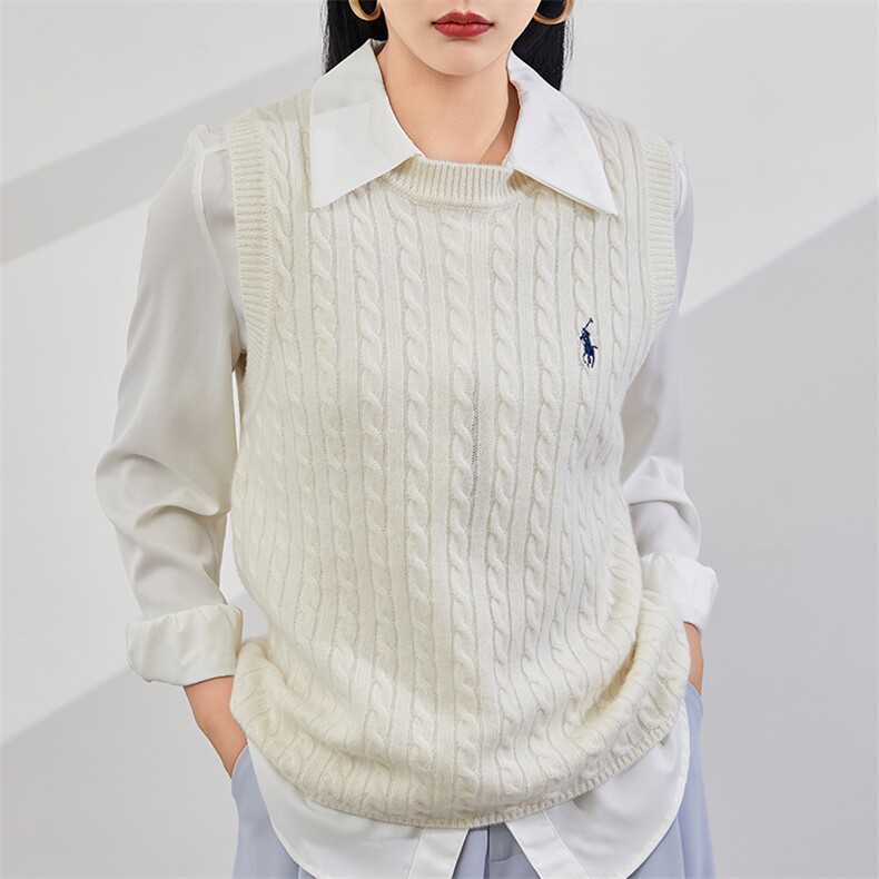 时尚百搭圆领麻花背心衫优雅显瘦秋冬新品,女装马甲,美够羊绒