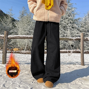 雪景 潮牌宽松冬季加绒加厚褶皱休闲裤男直筒伞兵裤子-A2349P45图片