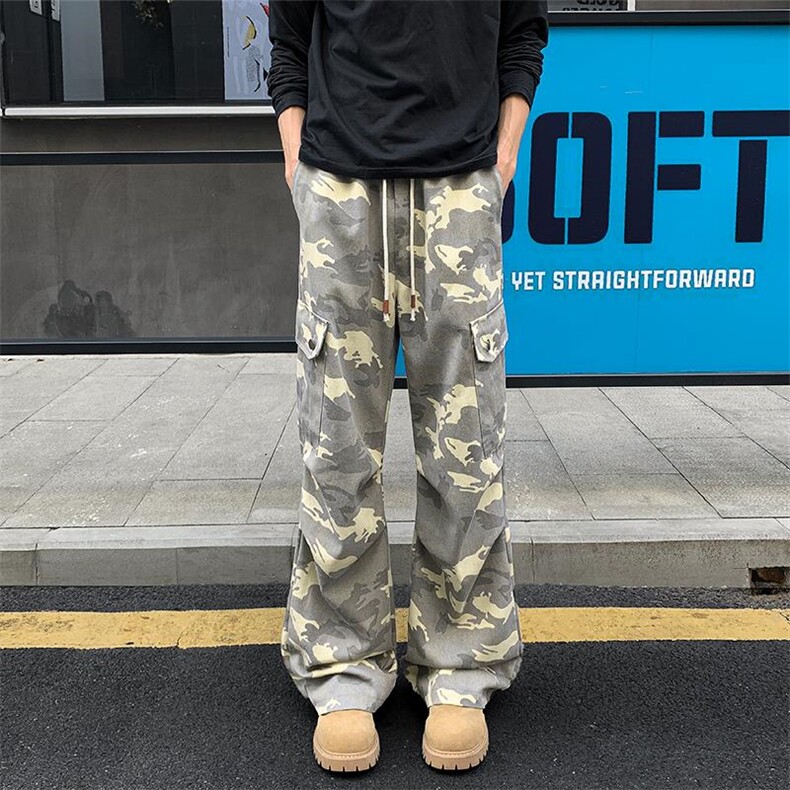 新款350g重磅美式水洗多口袋迷彩大码工装裤男K24085-特P45控88图片