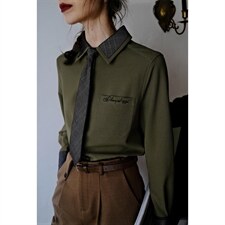 撞色拼格子领带衬衣，其它，袖洛哥弟